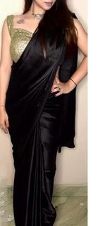 Elegant Designer BLACK satin silk saree