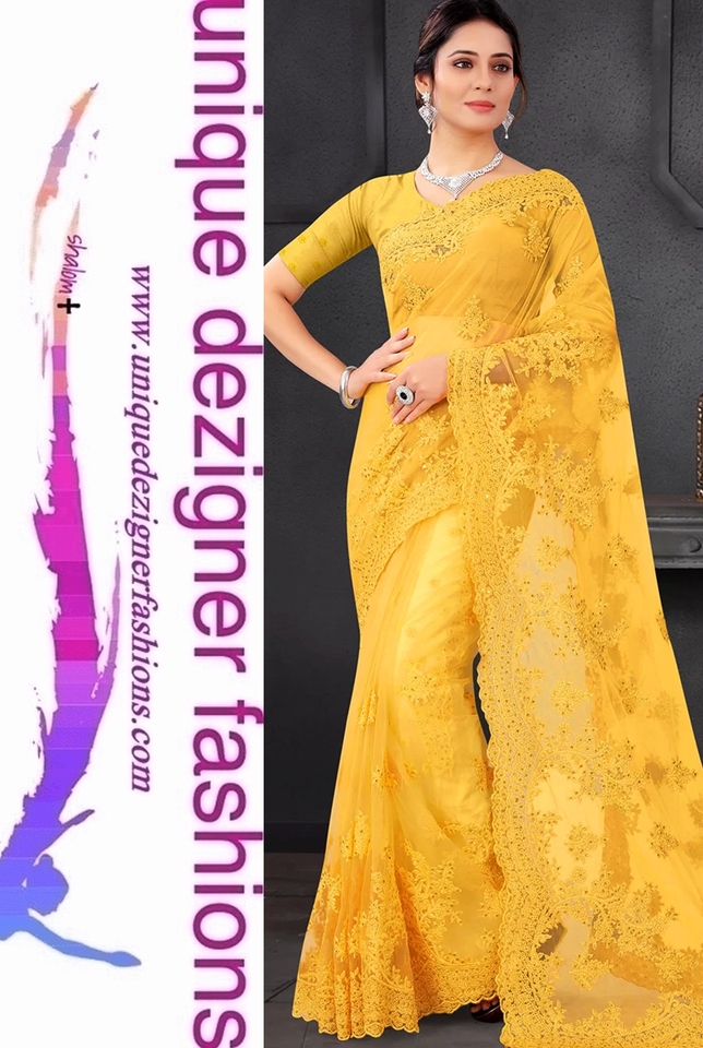 Embroidered Net Saree With Blouse